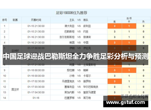 中国足球迎战巴勒斯坦全力争胜足彩分析与预测